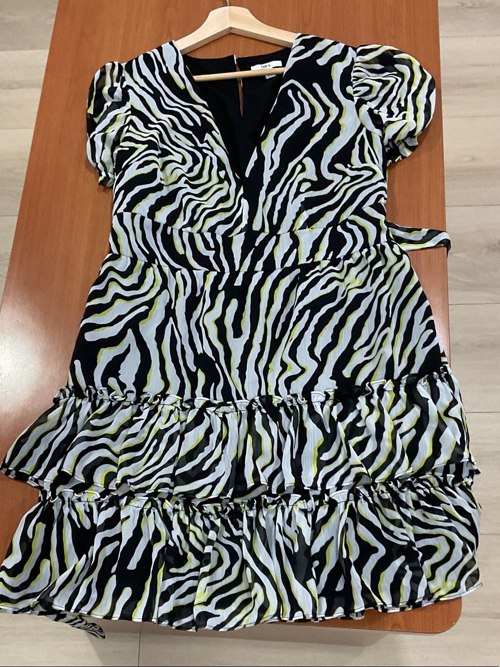 Bar III Girls Zebra-Print Tiered Dress in Black, White & Lime